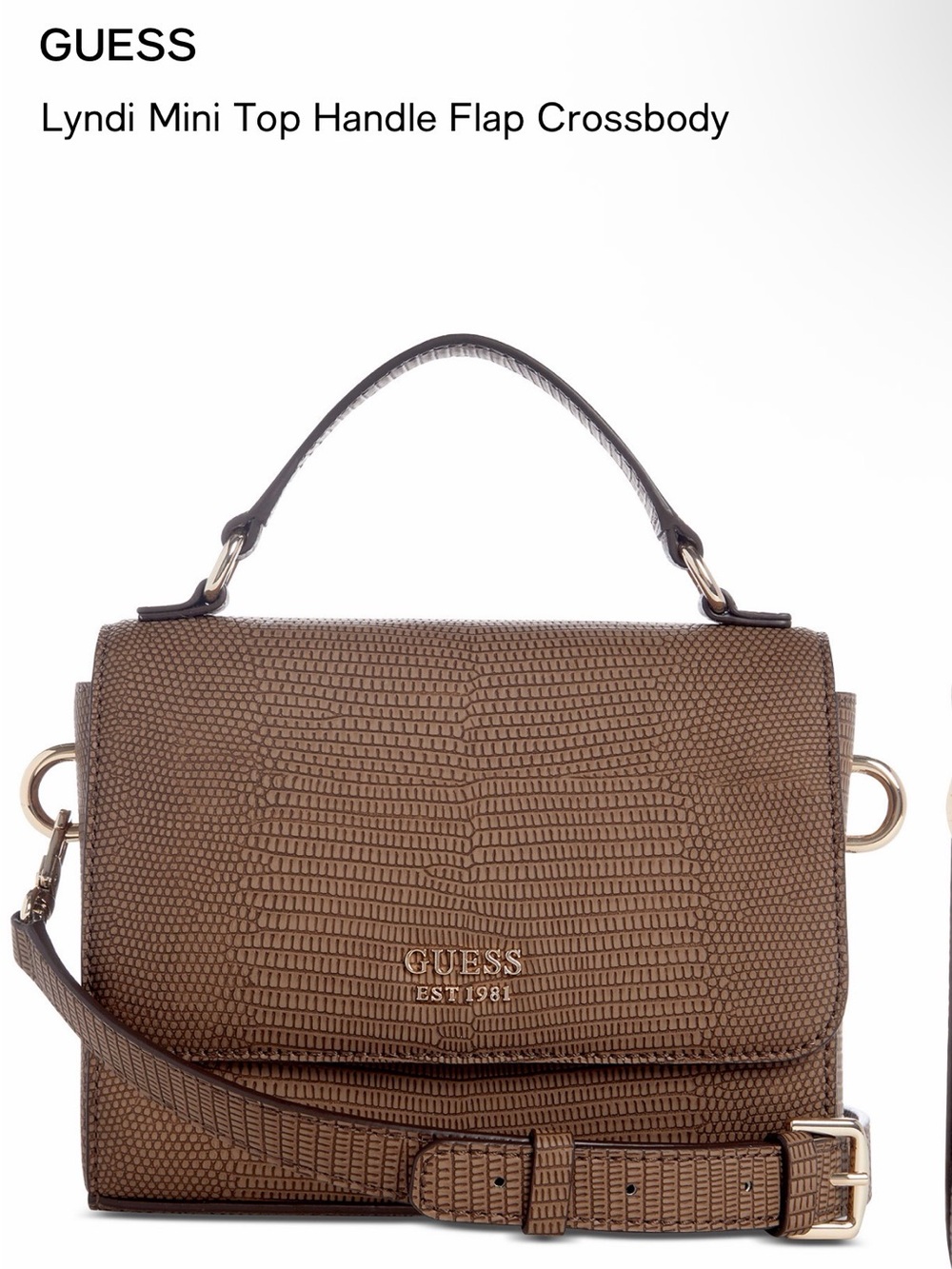 GUESS Lyndi Mini Top Handle Crossbody in Textured Brown with Gold Hardware